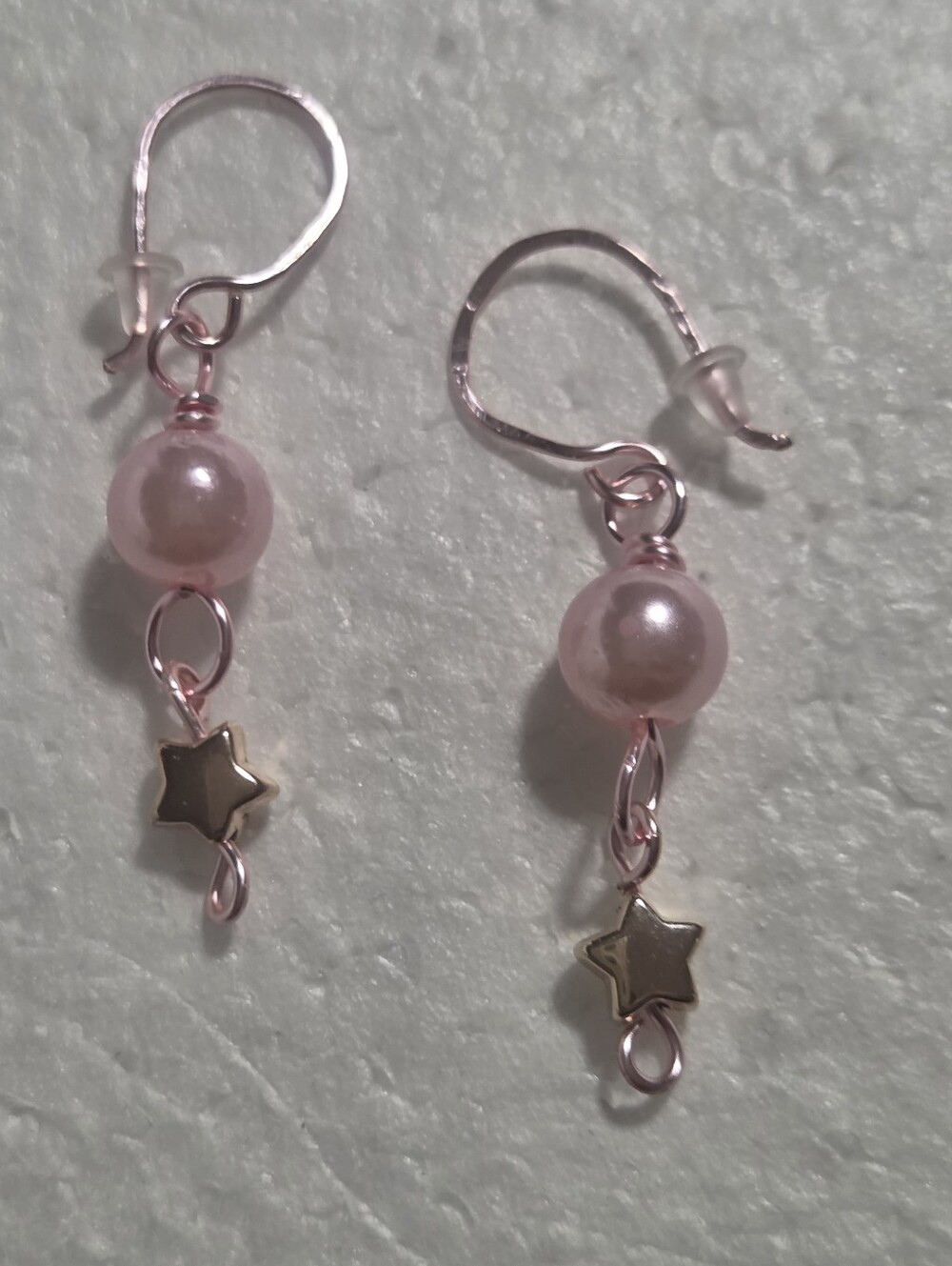 Handcrafted Delicate Pink Pearl & Star Drop Earrings - Women Jewelry